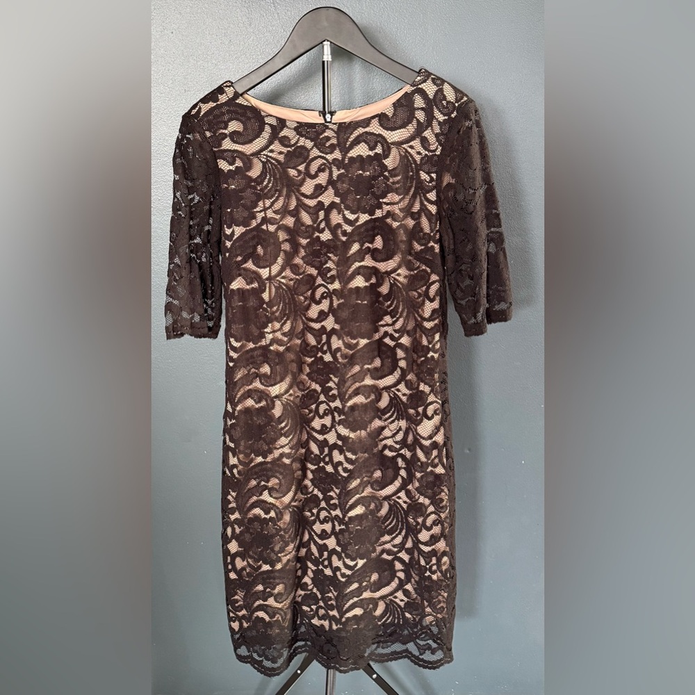 R&K Originals Black Floral Lace Shift Dress Nude Lining